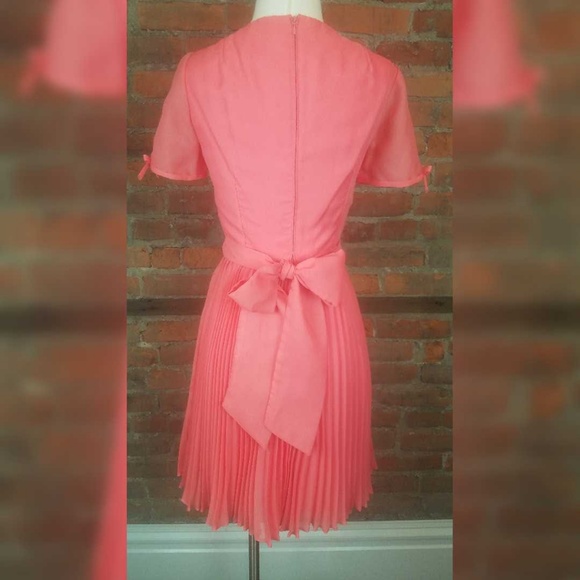 Vintage Women’s Cocktail Dress Peach Pleated Skirt - Picture 6 of 8